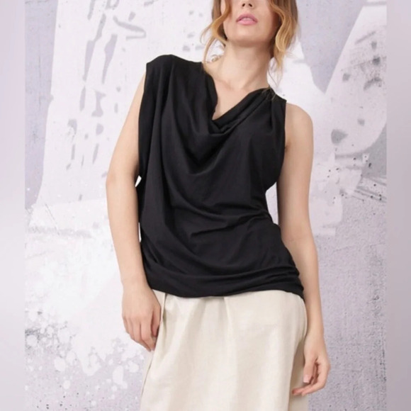 Velvet Graham & Spencer Top S Draped Sleeveless Boho Blouse Black - Picture 1 of 8